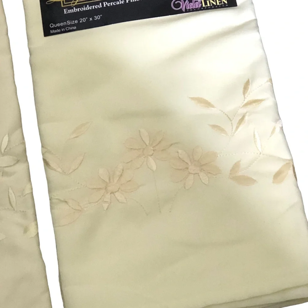 Legendery Pillow Cases Queen Size 20” x 30” Yellow Floral Embroidery